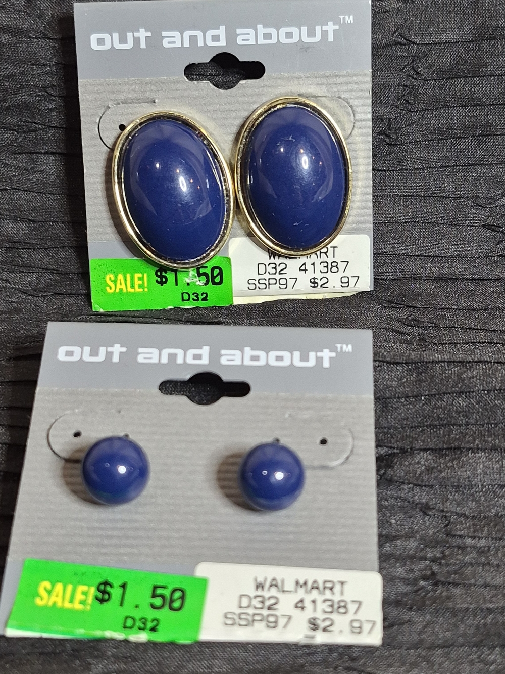 Vintage Out And About Cobalt Blue Earring 2-Pair Bundle Lot